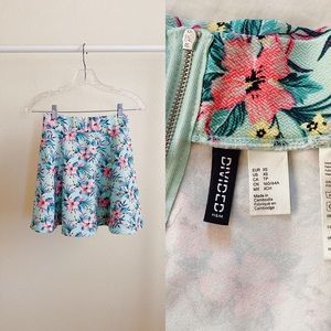 Tropical Colorful Floral Back Zipper Skater Skirt